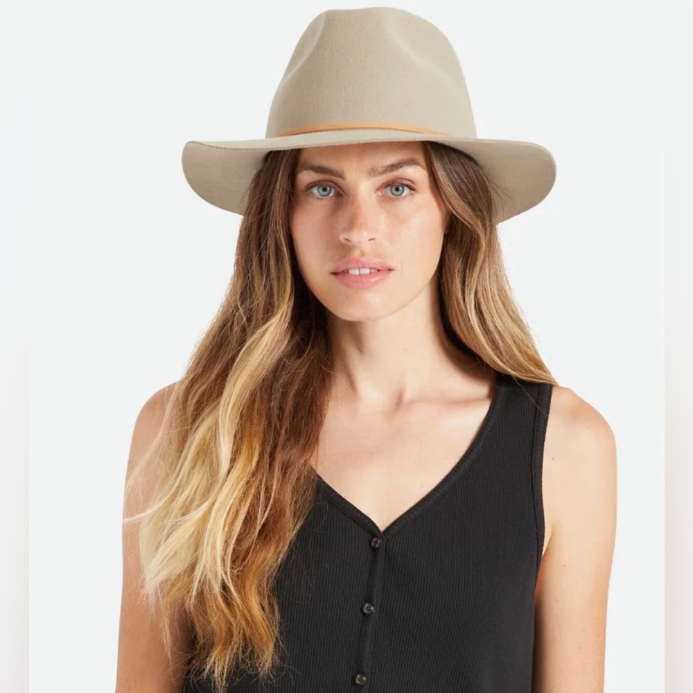 Brixton Taupe Wool Wesley Fedora with Tan Leather